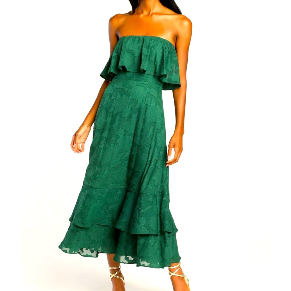 LULUS I LOVE YOU SO TRULY Flouncy Tiered Lace Burnout Green Midi Dress XL